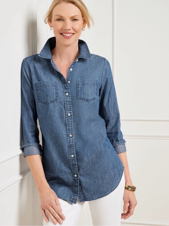 Talbots Tops - Talbots Denim Button Front Shirt Sapphire Rinse Size Large